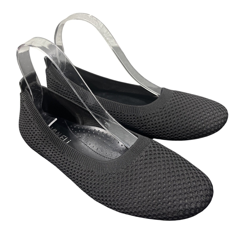 Vaneli Ballet Flats Womens 7W Black Knit Mesh Round Toe Slip On Comfort Shoes